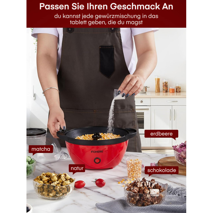 Машина для попкорну FOHERE, 3.5-літрова машина для дому, електричний попкорн-поппер з цукром та олією, антипригарне покриття, тиша та швидка, велика кришка як миска для подачі, для вечорів кіно