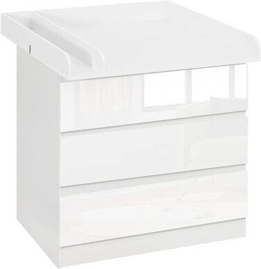 Пеленальний столик WOLTU з пеленальною стільницею, комод з 3 шухлядами, пеленальний столик з тихими металевими напрямними та захистом від перекидання, 86 см для поперекової підтримки, білий