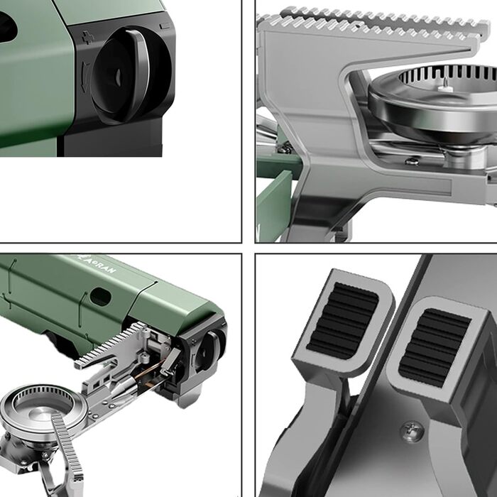 Кемпінгова плита SYFUNLV, портативна газова варильна поверхня з сумкою для перенесення, складна плита 27,5 * 10,5 см з газовим картриджем, кемпінгова плита 2,6 кВт з п'єзопідпалом, для кемпінгу, походів і вечірок (зелена)