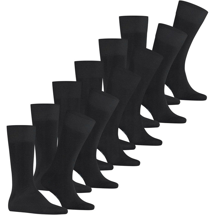 Чоловічі шкарпетки FALKE Happy, упаковка з 6 пар, дихаюча бавовна, посилені, міцні чоловічі шкарпетки, універсальний варіант для бізнесу та повсякденного життя, бавовняні шкарпетки, однотонні, мультипак з 6 пар, розмір 43-46, чорний 3000