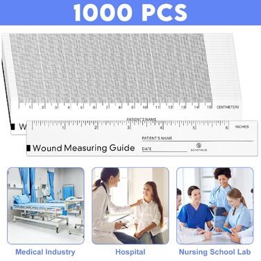 Лінійка для ран Janlaugh 1000 шт, 15,2 см, стрічка для вимірювання ран, паперова лінійка для вимірювання ран, лінійка двостороння, одноразова паперова рулетка, інструменти для вимірювання ран для медсестер, догляд за ранами на тілі