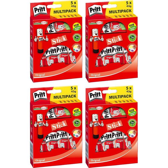 Клей-олівець Pritt 5 x 43 г, прозорий, клей без розчинника (4,)