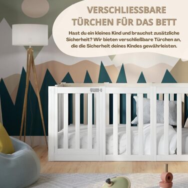 Дитяче ліжко 120x200 см Ліжко Монтессорі на підлогу з високим захистом від падіння 73 см та відкривним бар&39єром - Біле з гладкою поверхнею - Ідеально підходить для хлопчиків та дівчаток Crazy John 200 x 120 см Біле