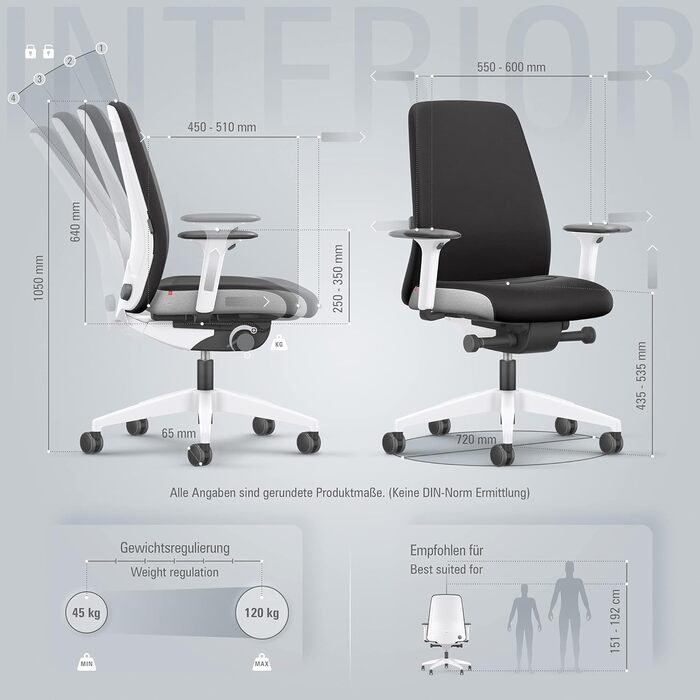 Офісне крісло Interstuhl Every Interior Edition ергономічне крісло для столу та ігор поперекова підтримка для здоровішого сидіння поєднує здорове та активне сидіння (чорний білий)