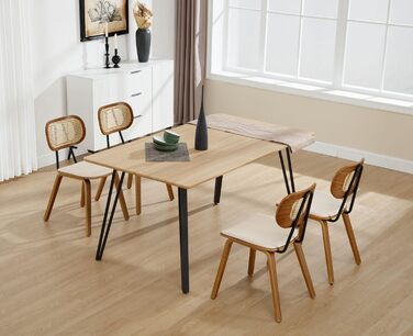 Обідні стільці з ротанга, комплект з 2 шт. , кухонний стілець з дерев&39яними ніжками, стілець з ротанга, сидіння зі штучної шкіри, м&39який стілець для їдальні, бежевий