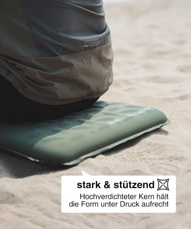 Самонадувальна подушка для сидіння 41 x 33 x 4 см, Складана подушка для сидіння на вулиці, Надлегка подушка для кемпінгу 150 г, Надувна подушка для походів, пікніків, Зелений рейнджер