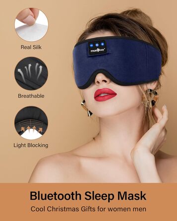 Навушники для сну Bluetooth Eye Mask для тих, хто спить на боці, навушники Musicozy Sleep Mask із вбудованим мікрофоном і динаміками, мяка маска для сну для подорожей/дрімоти (блакитний)