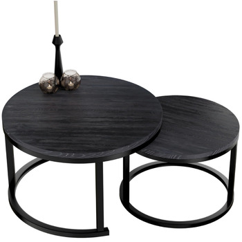 Круглий журнальний столик Home Heaven з чорного дерева - Комплект із 2 круглих столиків для вітальні - Ø60 см Ø40 см