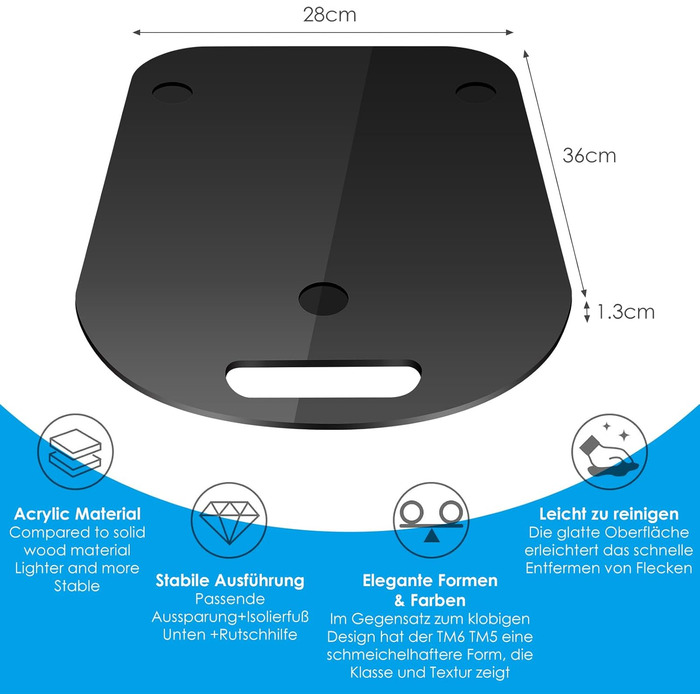 Розсувна дошка для Thermomix TM6/TM5, ковзаюча акрилова дошка без зусиль і швидкого переміщення, рулонна дошка для кухонного комбайна Thermomix Vorwerk TM6 TM5, дошка для аксесуарів (глянцевий чорний)