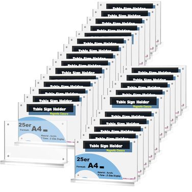 Настільні підставки TUKA-i-AKUT, 25 шт., альбомна орієнтація A4, прозорий акрил із магнітною застібкою, двосторонній дисплей, тримач для брошур, підставка для флаєрів, настільний рекламний дисплей, кришталево прозора Т-подібна підставка TKD8241-A4-W-25x, 