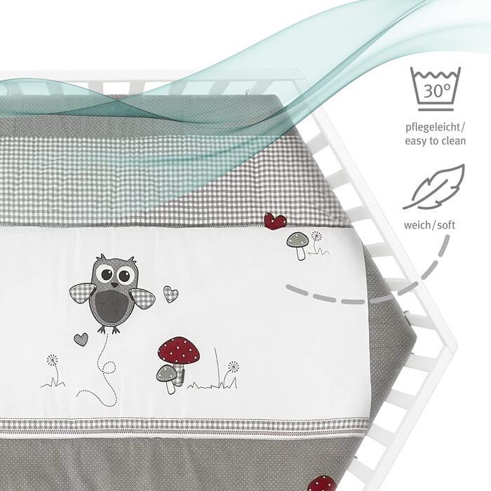 Сторонній манеж roba з вкладишем Adam & Owl - Ворота для повзання, регульована висота у 3 напрямках - Мобільний манеж на колесах - Дерево, білий / Adam & Owl, 6-