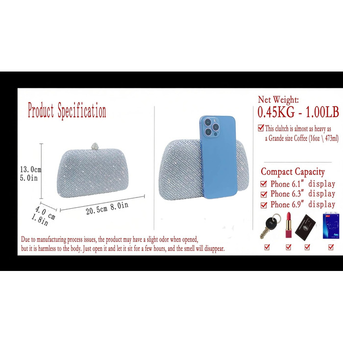 Елегантний міні-клатч FGG з кристалами для жінок, ідеальний для особливих подій, вечірок та весіль. Чорний колір, універсальний розмір.