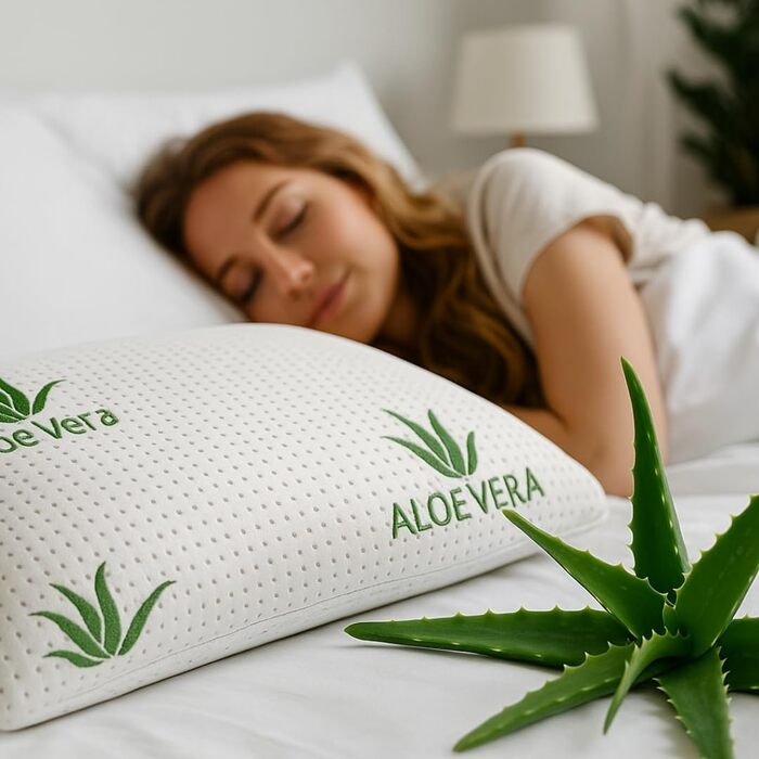 Подушка з піни з ефектом пам&39яті з алое вера, чохол, який можна прати, з екстрактом алое вера, ергономічна для голови та шиї, біла