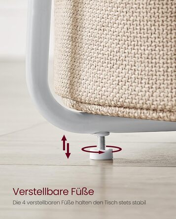 Круглий бічний столик VASAGLE, маленький столик, маленький журнальний столик, столик для вітальні, тканинний кошик, місце для зберігання у вітальні та спальні, сучасна тумбочка, матовий білий-верблюжий коричневий LET223W10 матовий білий верблюжий коричнев