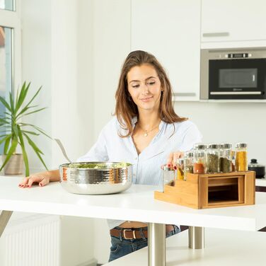 Бамбукова полиця для спецій Relaxdays, 4 полиці, висувна, натуральний вигляд, вологостійка, ВШХ 138,5x28 см, натуральний колір