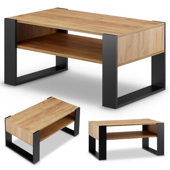 Журнальний столик для дивана Журнальний столик з чорного дуба з місцем для зберігання Сучасний стіл для вітальні Журнальний столик Маленький столик Журнальний столик шириною 92 см Міцний стіл для вітальні з чорного дуба