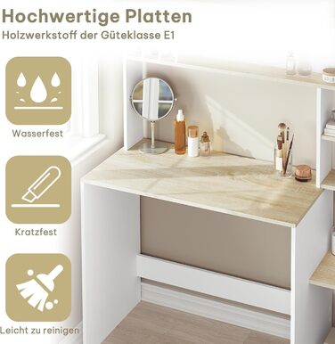 Письмовий стіл eSituro, комп&39ютерний стіл з 5 полицями, офісний стіл під біле дерево, ігровий стіл з місцем для зберігання, ПК-стіл для домашнього офісу, офісу, вітальні, 113,5x139x45 см білий дуб