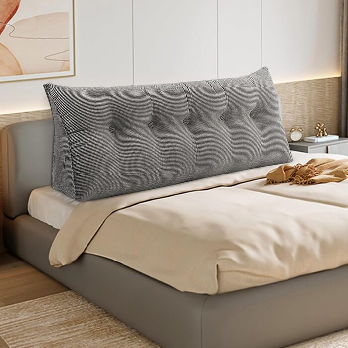 Подушка для спини Supfine, подушка для читання для ліжка та дивана, клиноподібна подушка з кишенею для мобільного телефону, вельвет, подушка для сидіння, настінна подушка, чохол, який можна прати (160x50x20 см, сірий, вельвет) сірий, вельвет 160x50x20 см