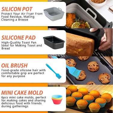 Аксесуари для фритюрниці Shulltji, аксесуари для фритюрниці Ninja AF400EU AF300EU Emerio Princess Innsky COSORI Tower 7.6L-9.5L, включаючи силіконову форму, решітку для гриля, форму для випічки тощо 9 шт.