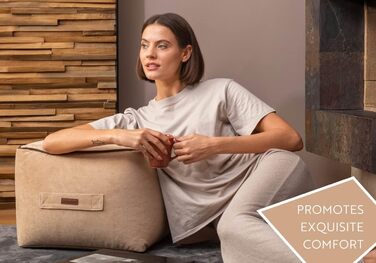 Пуф-табурет ENGLISH HOME, Пуф із квадратним сидінням, Високоякісний пуф із сидінням, Легкий у догляді пуф, Пуф-табурет для вітальні, спальні, Casha, 45x45 см, Бежевий