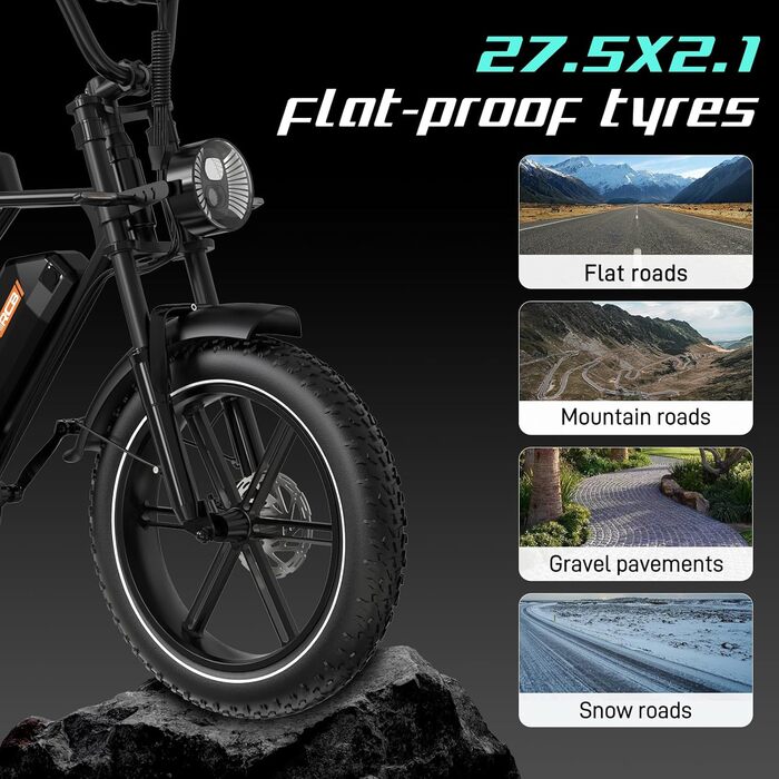 Електровелосипед, Електричний гірський велосипед для дорослих, Електровелосипед для щоденних поїздок зі знімним акумулятором 48 В 20,8 Аг, Запас ходу 3590 км, Чорний, 19 20&39&39