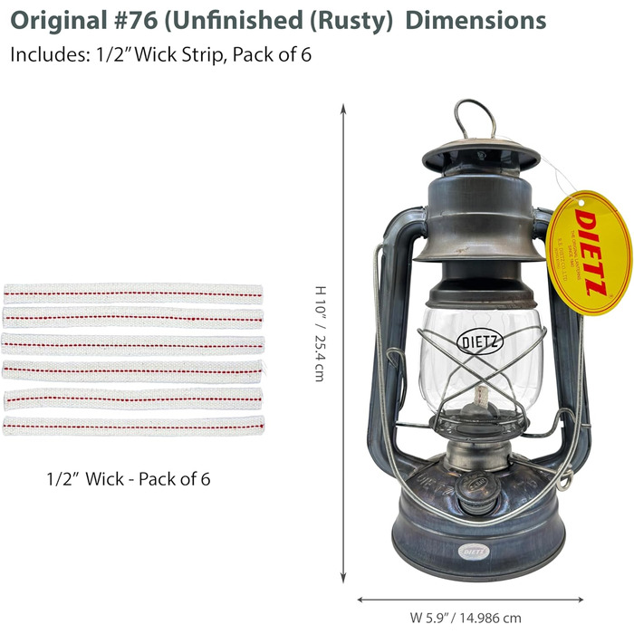 Моє світло Dietz 76 Оригінальний нефарбований олійний ліхтар, включаючи 100 бавовну, змінну смужку ґноту 1,27 см зі справжньою червоною строчкою (необроблена)