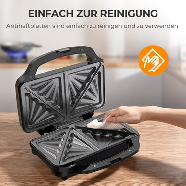 Бутербродниця OSTBA APPLIANCE, тостер для сендвічів на 2 сендвічі, тостер для сендвічів з автоматичним контролем температури та антипригарними пластинами, 900 Вт, чорний/нержавіюча сталь