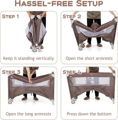 Складане дитяче ліжечко LIFEZEAL з пеленальний столик, дорожнє ліжечко з ігровою аркою та музичними дзвіночками, мобільне дитяче дорожнє ліжечко з сумкою для зберігання, для немовлят 0-36 місяців (коричневе)