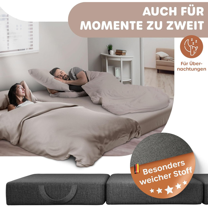 Розкладний матрац KESSER 75 x 195 x 15 см Гостьовий матрац, що складається в 3 сторони, у вигляді пуфа для ніг Розкладний матрац з пінопласту 25 кг/м Надзвичайно товстий 15 см Дихаючий Знімний чохол, що прається, включаючи сумку для перенесення в кемпінгу