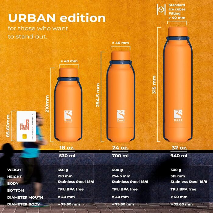 Пляшка для пиття/пляшка для води з нержавіючої сталі Root-FTC з кришкою 10 шт. - 530 мл, 700 мл та 940 мл - Термоізольована пляшка