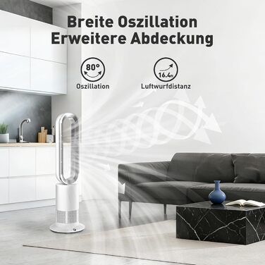 Вентилятор 2-в-1 з функцією обігріву та охолодження, 10 рівнів охолодження та 3 рівні нагріву, пульт дистанційного керування та сенсорне світлодіодне керування, тихий та енергозберігаючий двигун постійного струму TP09Plus обігрів, охолодження, 09Plus