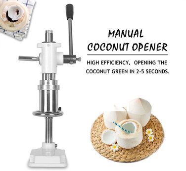 Відкривач кокосових ковпачків, ручний відкривач для кокосів з нержавіючої сталі, комерційний ручний відкривач для кокосових горіхів, ручка, що економить час і працю регульована висота, розмір відкриття 6 см, білий