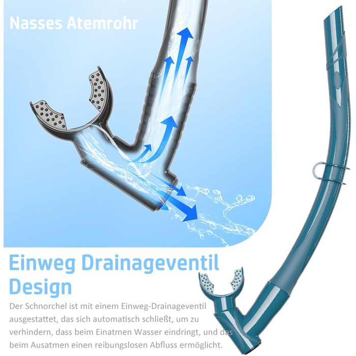 Маска для дайвінгу з трубкою, комплект для дорослої трубки з двошаровим силіконовим обідком із захистом від запотівання та протікання, комплект для підводного плавання, панорамна маска 180, ідеально підходить для підводного плавання та дайвінгу, темно-син