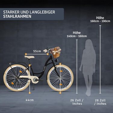 Жіночий міський велосипед MILORD Comfort з плетеним кошиком, вінтажний, голландський, 26, 28 дюймів, 7 швидкостей, чорно-кремовий, 28 дюймів