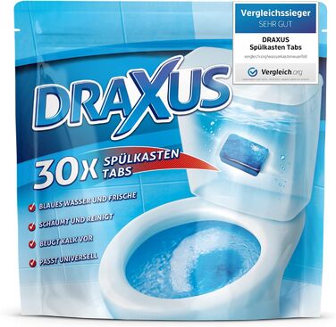 Вкладки бачка DRAXUS 30x, кубики для води для зливного бачка в пакеті для зберігання, вкладки для унітазу забарвлюють воду в синій колір, забезпечують свіжість і чистоту