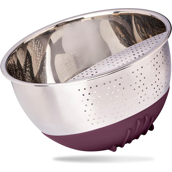 Рис з нержавіючої сталі (баклажани) Миска для миття - Друшляк для миття рису та овочів - З нековзною силіконовою ніжкою
