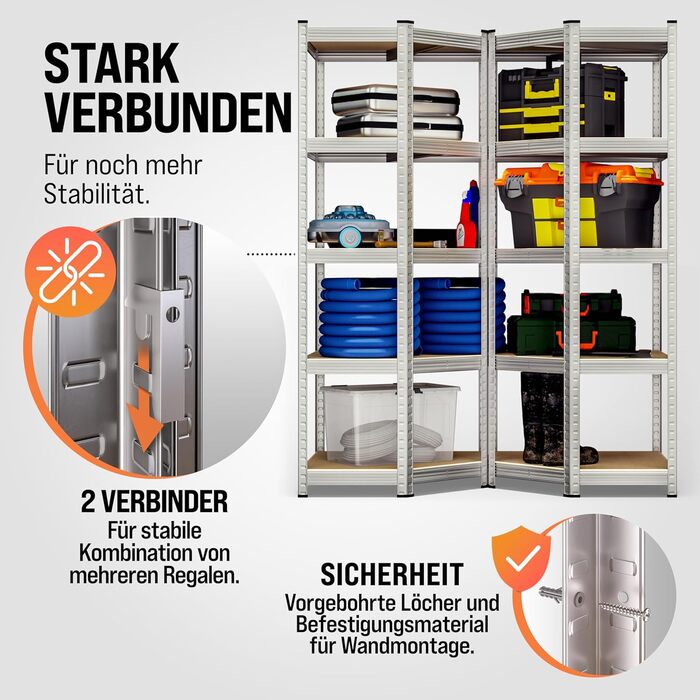 Комплект кутових стелажів Monzana з 3 предметів, міцний, вантажопідйомність 2625 кг, 15 полиць з МДФ, полиця для зберігання, полиця для підвалу, полиця, що вставляється, полиця для майстерні, сріблястий