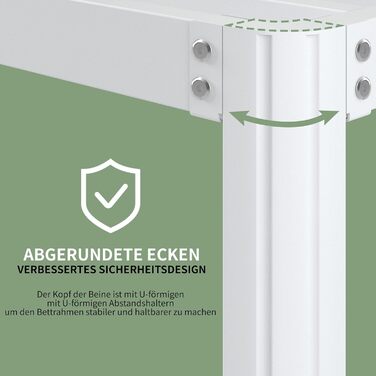 Металеве ліжко 140x200 см із закругленими кутовими ніжками, висота 41 см, ліжко з рейковою основою, металевий каркас ліжка, двоспальне ліжко з місцем для зберігання під ліжком, безшумне, легке складання, біле 140 x 200 см