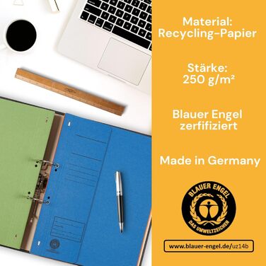 Папка-регістратор з люверсами DIN A4, 250 г/м перероблений картон, 7 кольорів (по 3 кожного), обкладинки, сертифікована Blue Angel, екологічно чиста, зроблена в Німеччині, 21