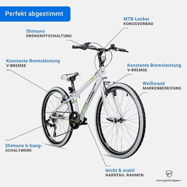 Дитячий велосипед 24 дюйми, підходить для 6, 7, 8, 9, 10, 11 років, 6-швидкісна коробка передач, гірський велосипед з білими шинами, велосипед для хлопчиків, велосипед для дівчаток, 24 дюйми глибокого чорного кольору, 20