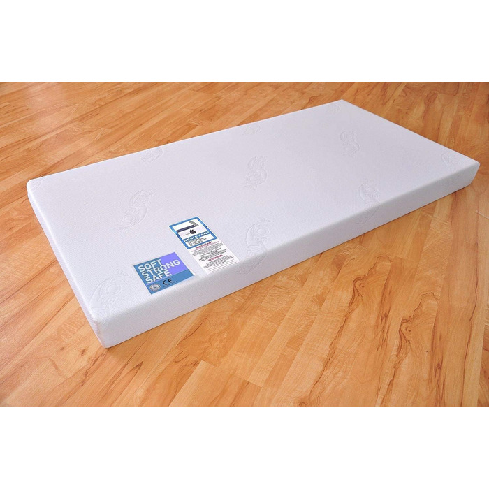 Дитяче ліжечко Marsell, дитяче ліжко, ліжечко для малюків з матрацом з піни алое вера, регульовані поручні для прорізування зубів, біле, трансформується в дитяче ліжко