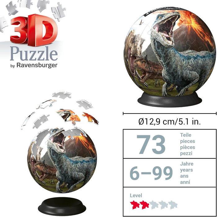 Пазл Ravensburger 3D 11757 - Пазл-м&39яч Світ Юрського періоду - 72 елементи - Пазл-м&39яч для любителів динозаврів від 6 років