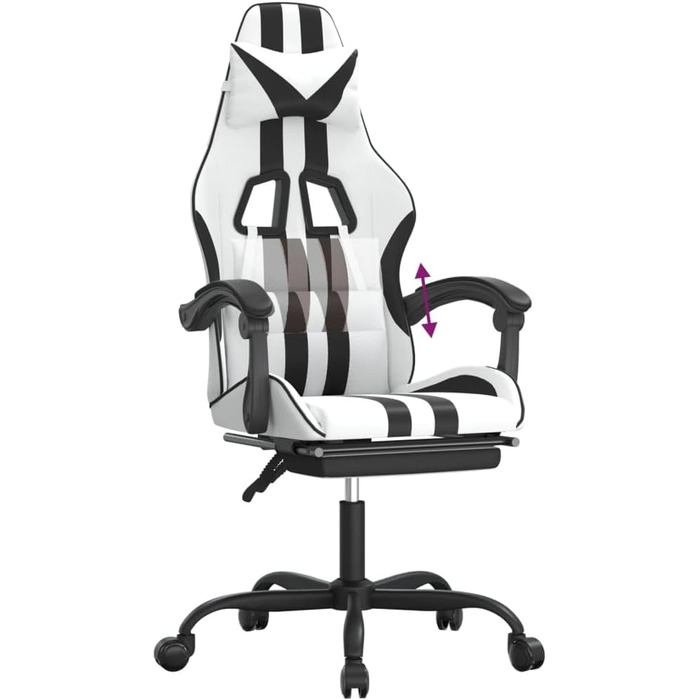 Геймерське крісло з підставкою для ніг, біла та чорна штучна шкіра, регульована спинка та висота, функція повороту на 360 градусів, міцна та брудовідштовхувальна штучна шкіра, міцне 36,5 x 42 см (Ш x Г), чорний колір