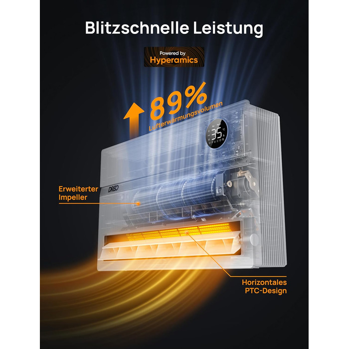 Розумний електричний обігрівач Dreo, настінний конвекторний обігрівач потужністю 2000 Вт з пультом дистанційного керування та застосунком, коливання 120, 5 режимів, 3 швидкості, 24-годинний таймер, енергозберігаючий керамічний обігрівач PTC з термостатом