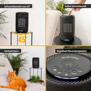 Перший австрійський енергозберігаючий вентилятор-обігрівач Маленький та тихий радіаційний обігрівач з керамічним нагрівальним елементом Осцилюючий обігрівач Електричний обігрівач 600-1200 Вт, таймер, термостат, захист від перекидання, чорний