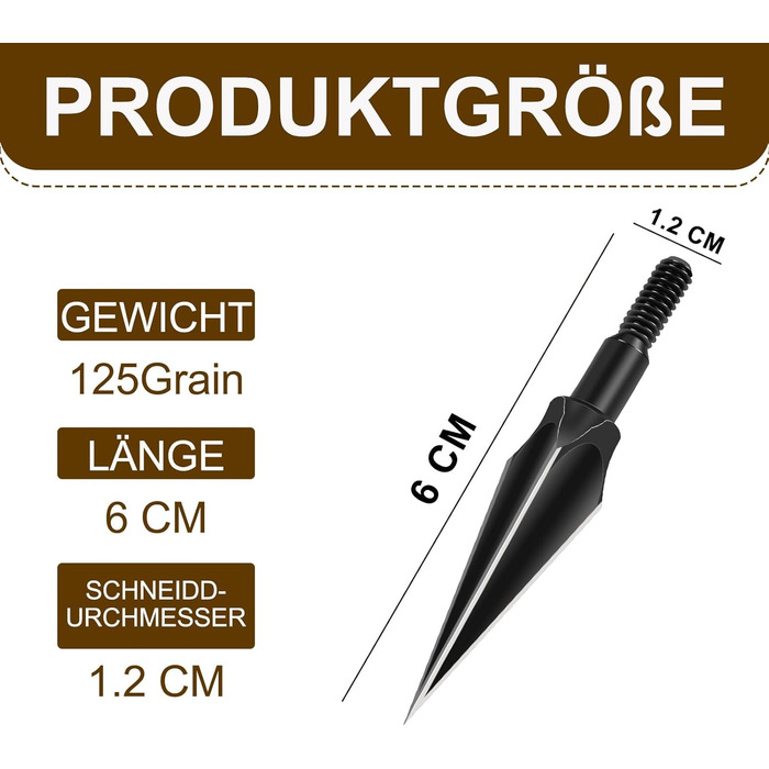 Мисливські наконечники KURUGEILI 3-лезові, вкручувані, 125 гран — 12 шт.