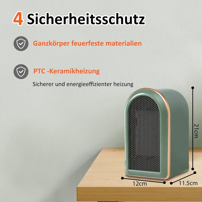 Маленький, енергозберігаючий, портативний вентилятор-обігрівач для ванної кімнати, міні-керамічний PTC-обігрівач, електричний/термометр/безполум&39яний/тихий/1200 Вт/800 Вт, захист від перегріву та перекидання, підключається до мережі
