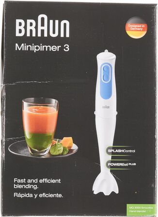 Ручний блендер Braun MultiQuick 3 MQ 3000 Smoothie блендер з 2 швидкостями, технологіями PowerBell Plus і SplashControl, 700 Вт, в т.ч. 600 мл, синьо-білий MQ 3000 пластикова ніжка блендера