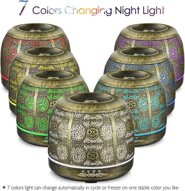 РОЗПРОДАЖ Ароматичний дифузор оновленої версії, 500 мл металевий ароматерапевтичний дифузор для ефірних масел, 7 кольорових ароматичних ламп, старовинний зволожувач повітря з дифузором для дитини, домашнього офісу або йоги