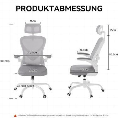 Ергономічне офісне крісло Gotland з сітки з 3D-підлокітниками та поперековою опорою, регульоване по висоті крісло для домашнього офісу та офісу, сірий колір